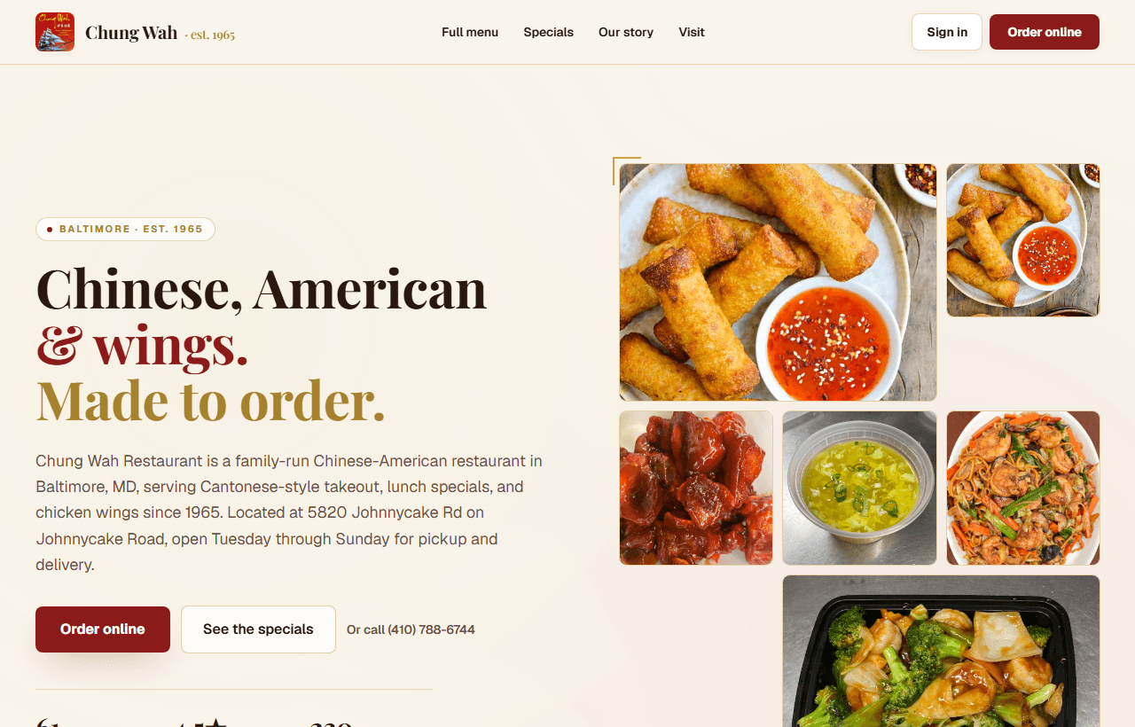 Chung Wah Restaurant homepage