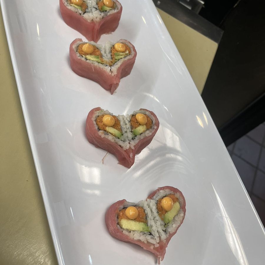 Heart-shaped tuna rolls
