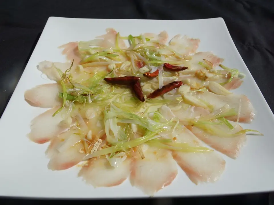 No Name Tai Fish, thin-sliced tai with green onion and chili
