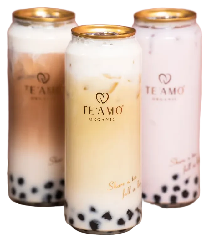 Three TE’AMO Organic milk teas with boba