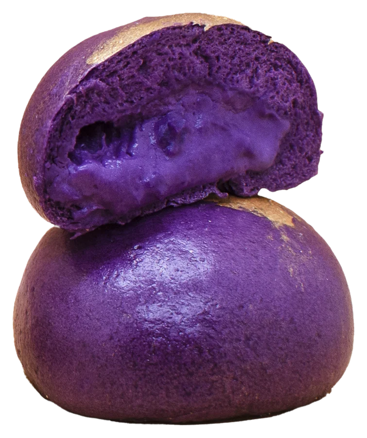 TE’AMO Ube Cheesecake Bao, one broken open